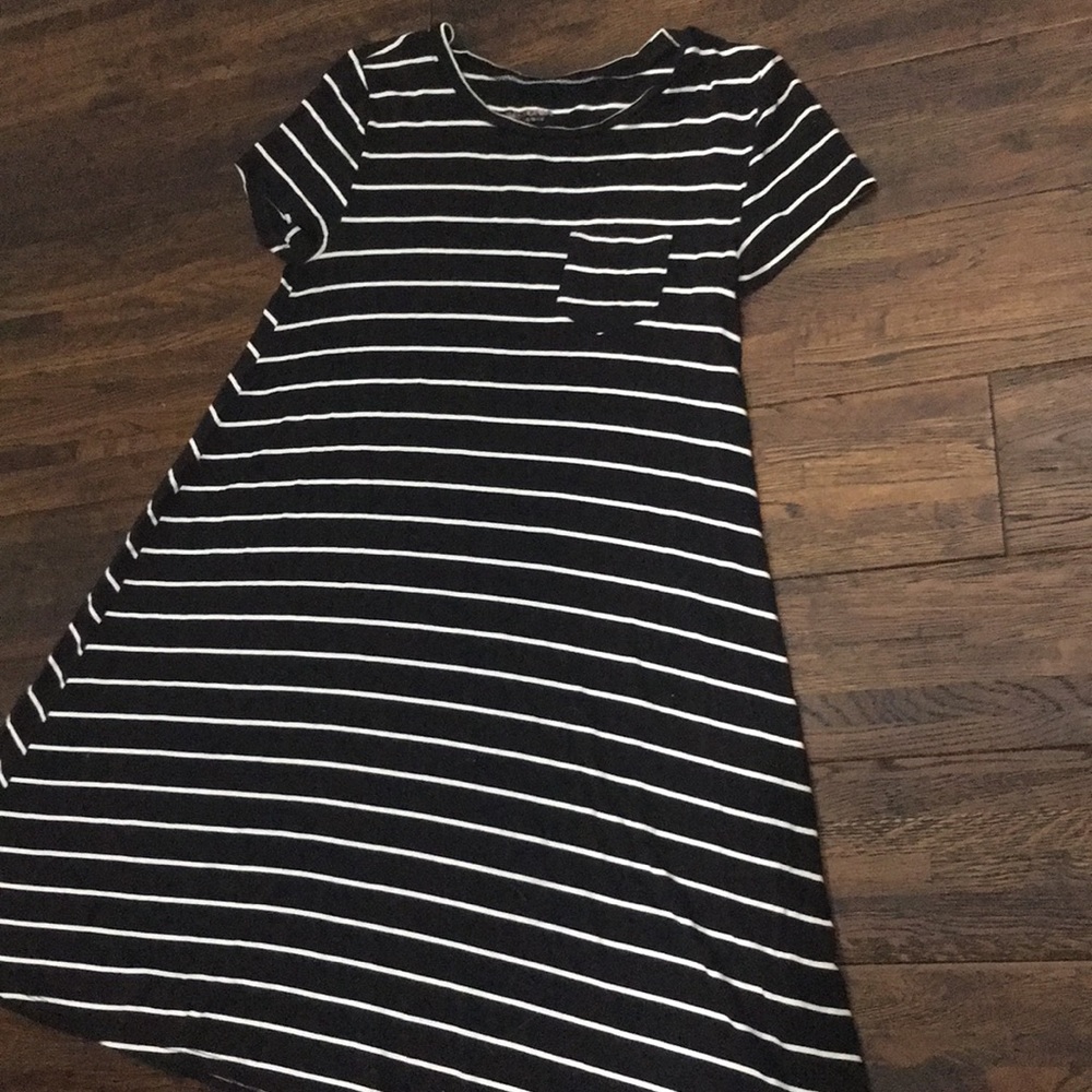 This is a black and white striped dress
